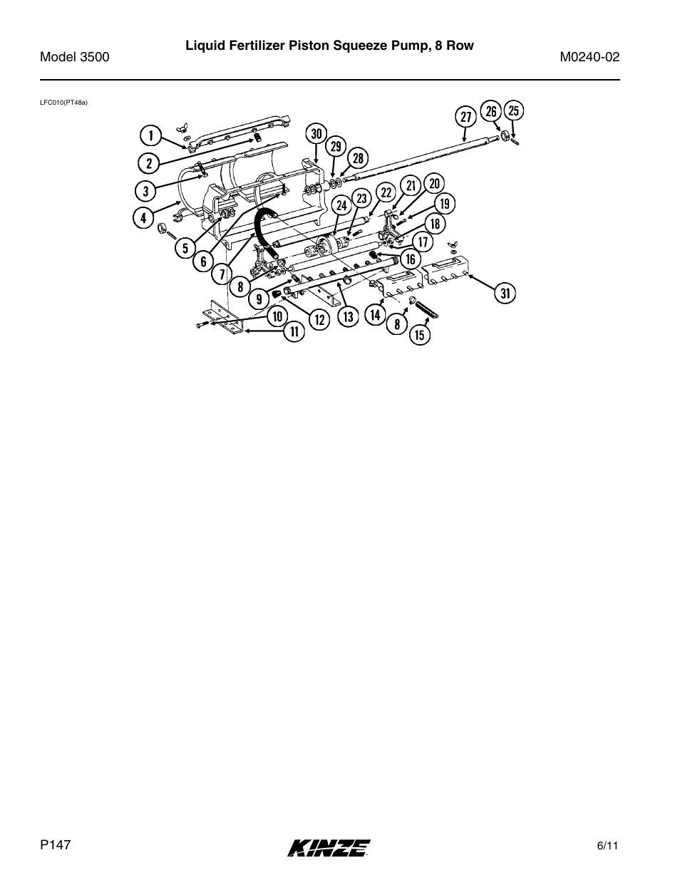 Liquid fertilizer piston squeeze pump, 8 row | Kinze 3500 Lift and Rotate Planter Rev. 5/14 User Manual | Page 150 / 182