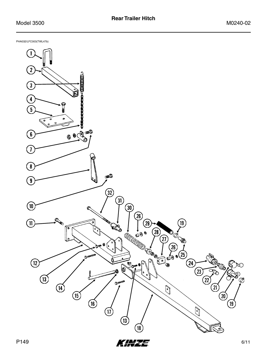 Rear trailer hitch | Kinze 3500 Lift and Rotate Planter Rev. 5/14 User Manual | Page 152 / 182