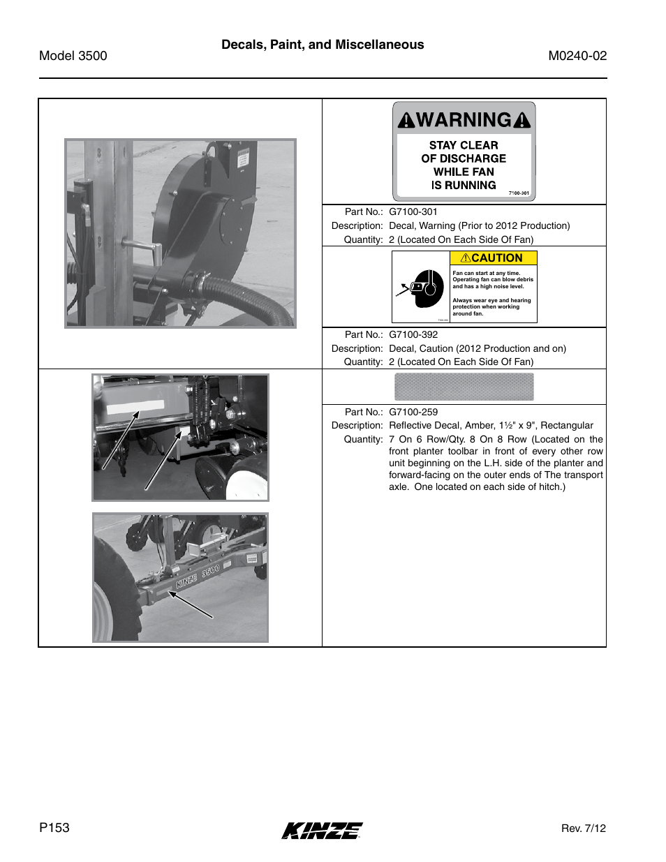 Decals, paint, and miscellaneous, Caution | Kinze 3500 Lift and Rotate Planter Rev. 5/14 User Manual | Page 156 / 182