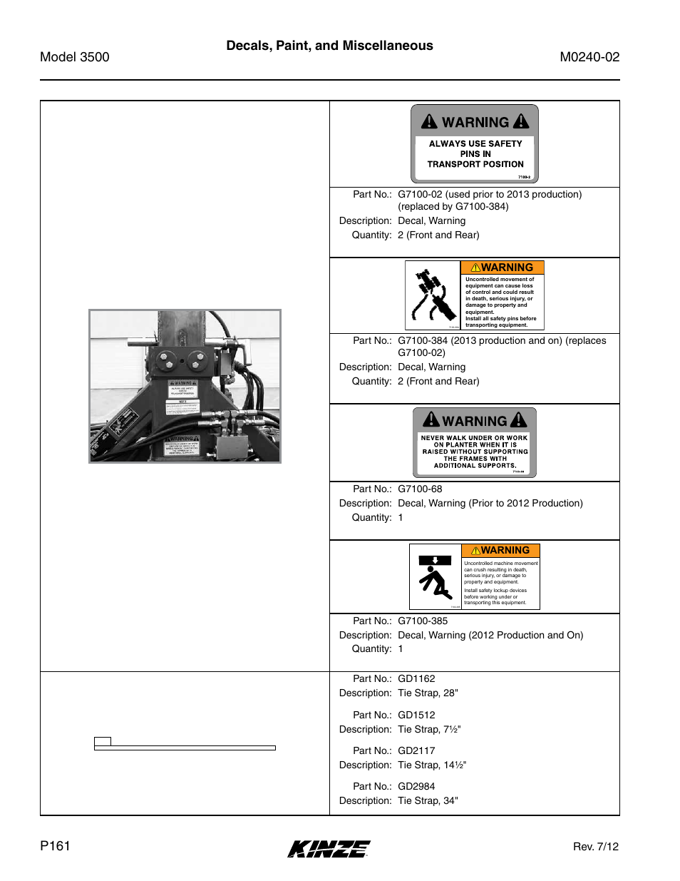 Decals, paint, and miscellaneous | Kinze 3500 Lift and Rotate Planter Rev. 5/14 User Manual | Page 164 / 182