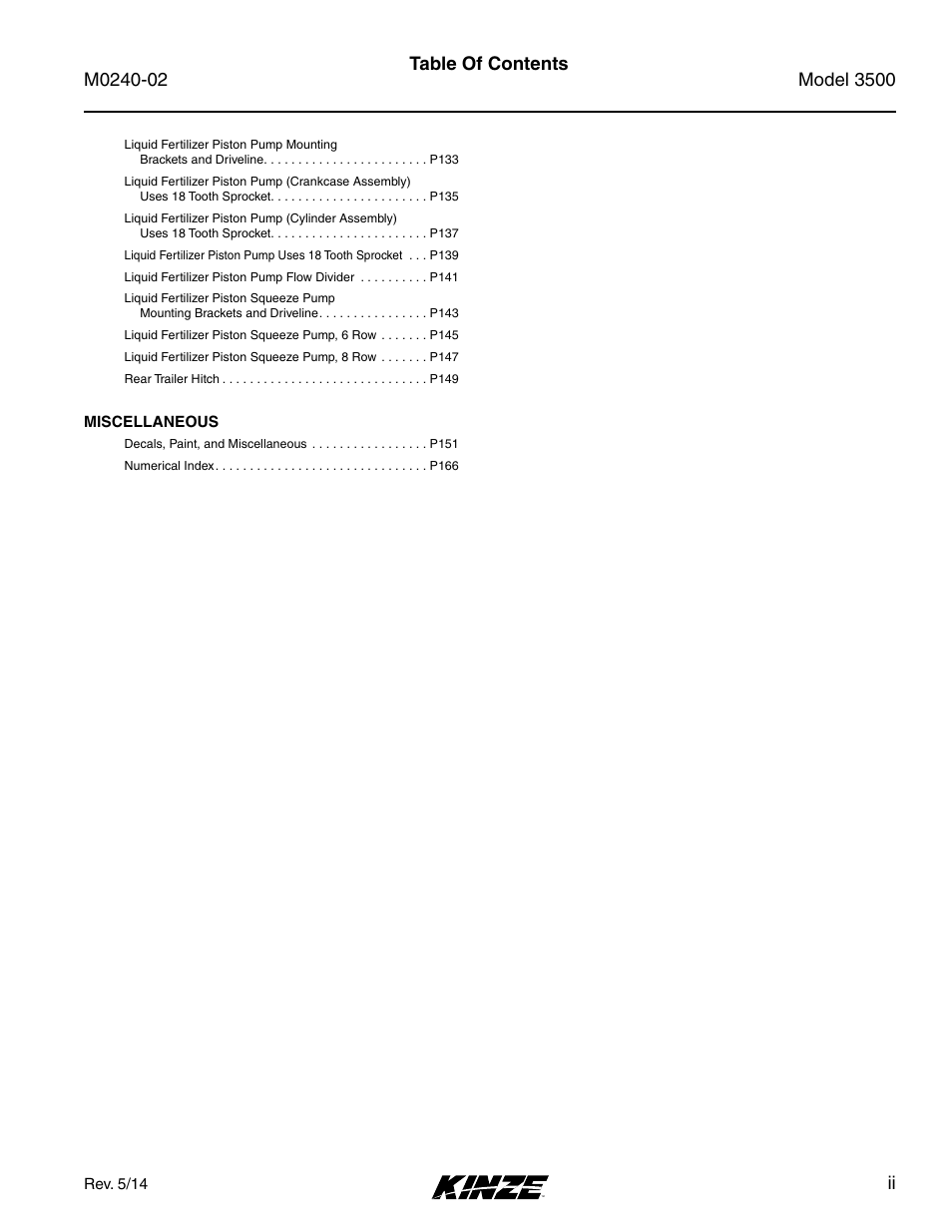 Kinze 3500 Lift and Rotate Planter Rev. 5/14 User Manual | Page 3 / 182