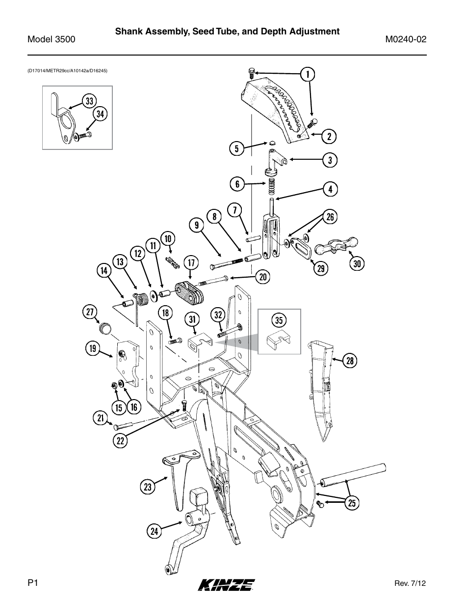 Row unit, Shank assembly, seed tube, and depth adjustment | Kinze 3500 Lift and Rotate Planter Rev. 5/14 User Manual | Page 4 / 182