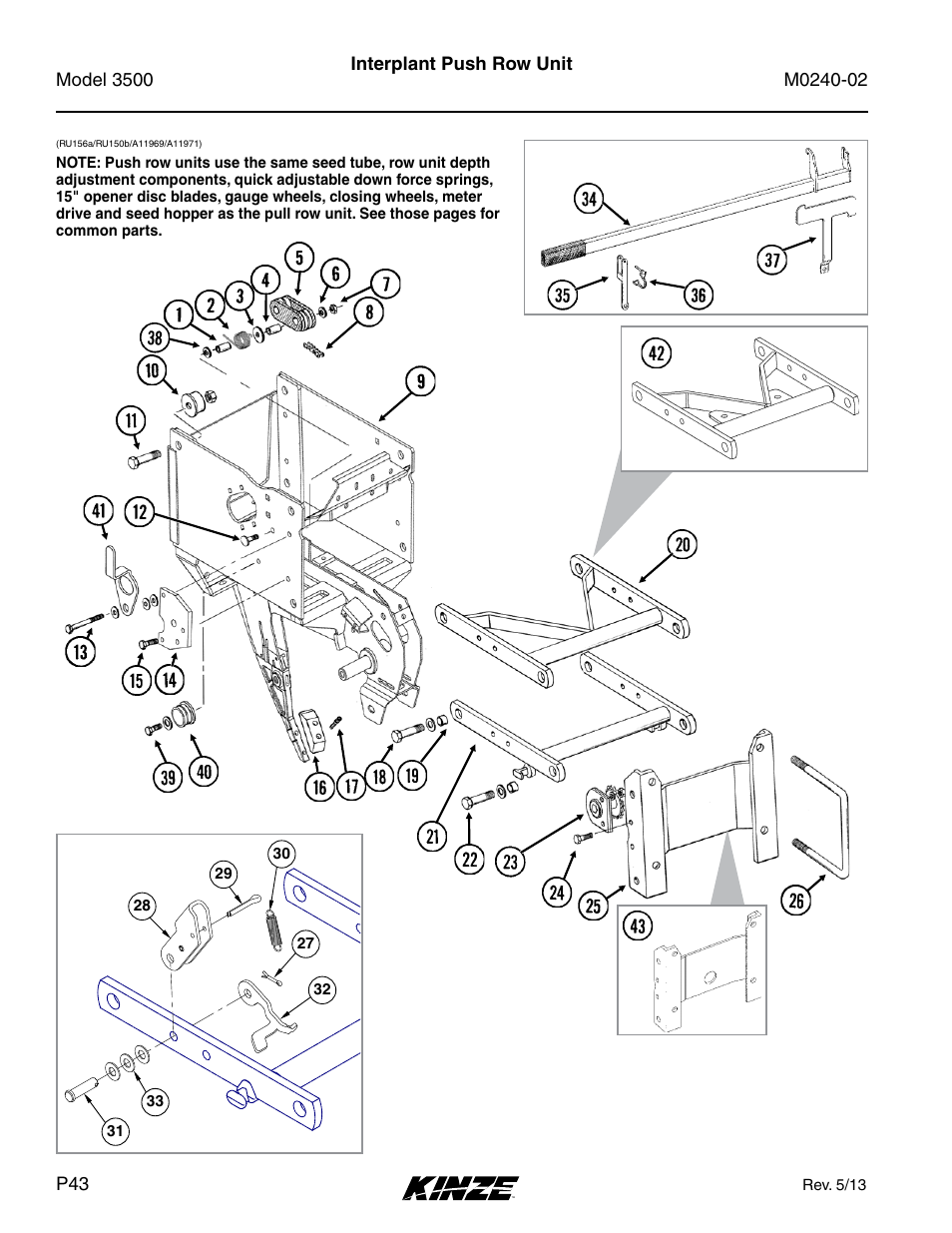 Interplant, Interplant push row unit | Kinze 3500 Lift and Rotate Planter Rev. 5/14 User Manual | Page 46 / 182