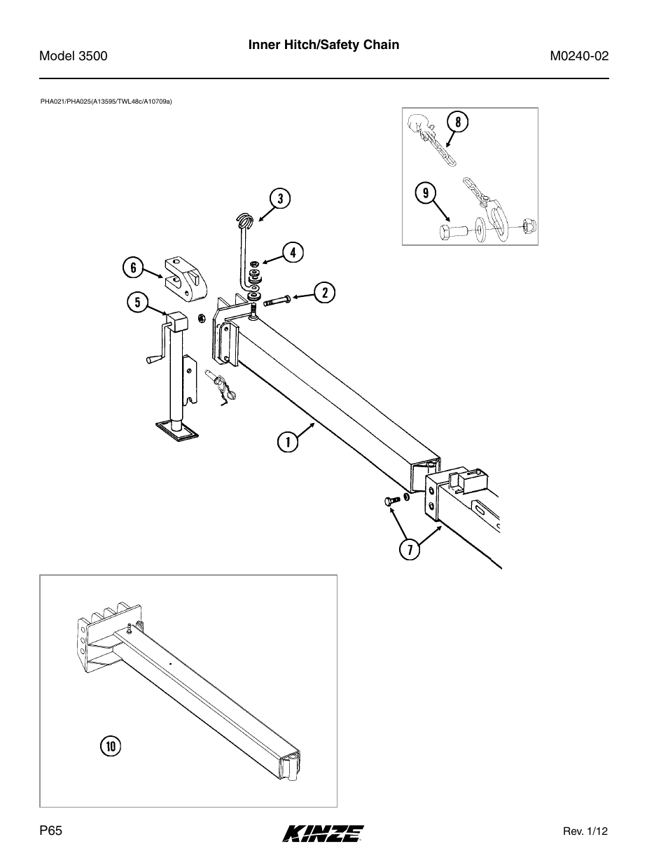 Base machine, Inner hitch/safety chain | Kinze 3500 Lift and Rotate Planter Rev. 5/14 User Manual | Page 68 / 182