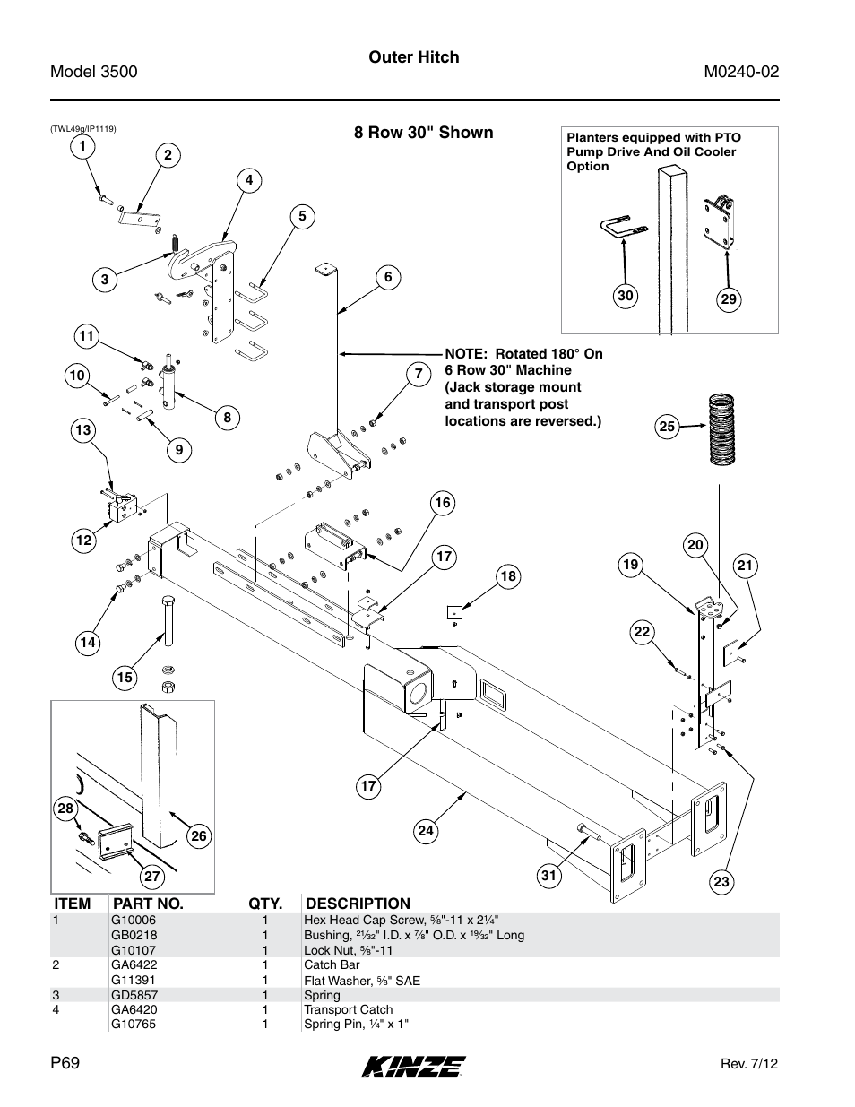 Outer hitch | Kinze 3500 Lift and Rotate Planter Rev. 5/14 User Manual | Page 72 / 182