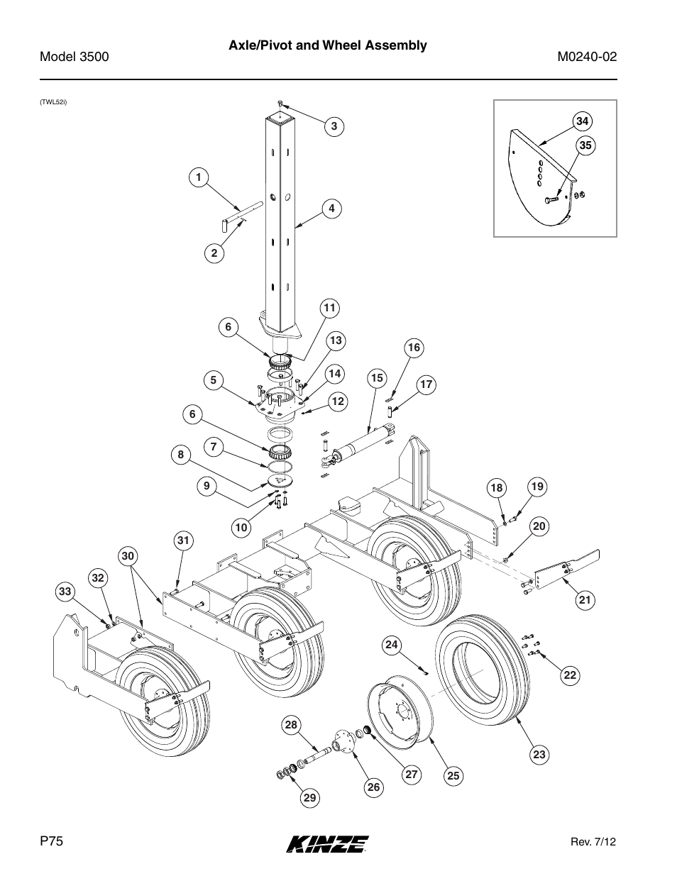 Axle/pivot and wheel assembly | Kinze 3500 Lift and Rotate Planter Rev. 5/14 User Manual | Page 78 / 182