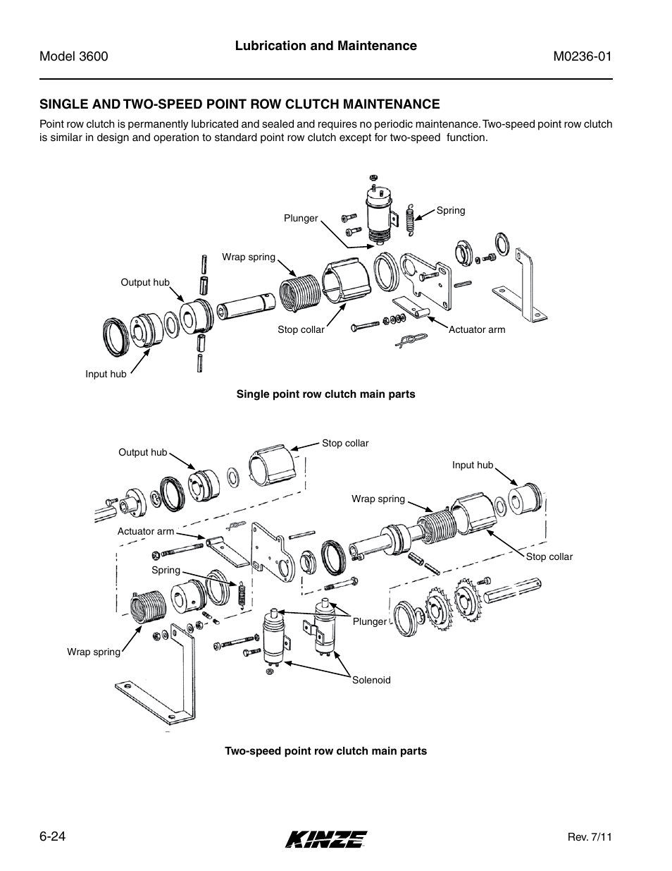 Single and two-speed point row clutch maintenance | Kinze 3600 Lift and Rotate Planter Rev. 7/14 User Manual | Page 132 / 172