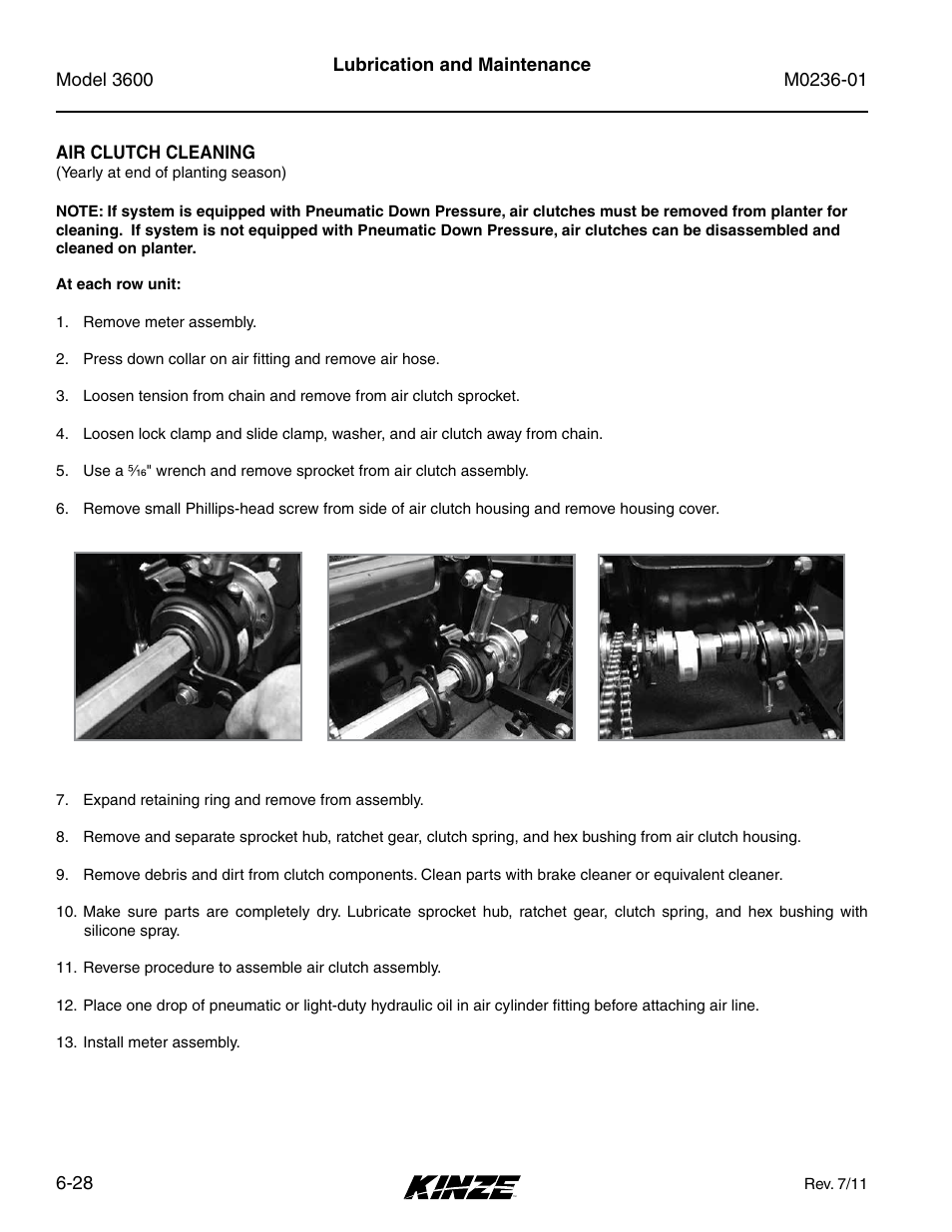 Air clutch cleaning, Air clutch cleaning -28 | Kinze 3600 Lift and Rotate Planter Rev. 7/14 User Manual | Page 136 / 172