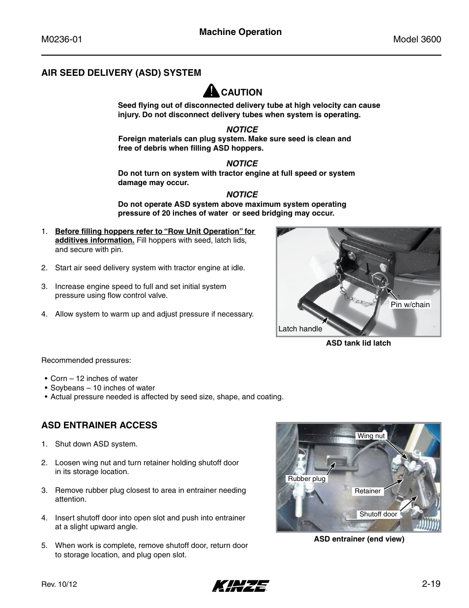 Air seed delivery (asd) system, Asd entrainer access, Air seed delivery (asd) system -19 | Asd entrainer access -19 | Kinze 3600 Lift and Rotate Planter Rev. 7/14 User Manual | Page 29 / 172