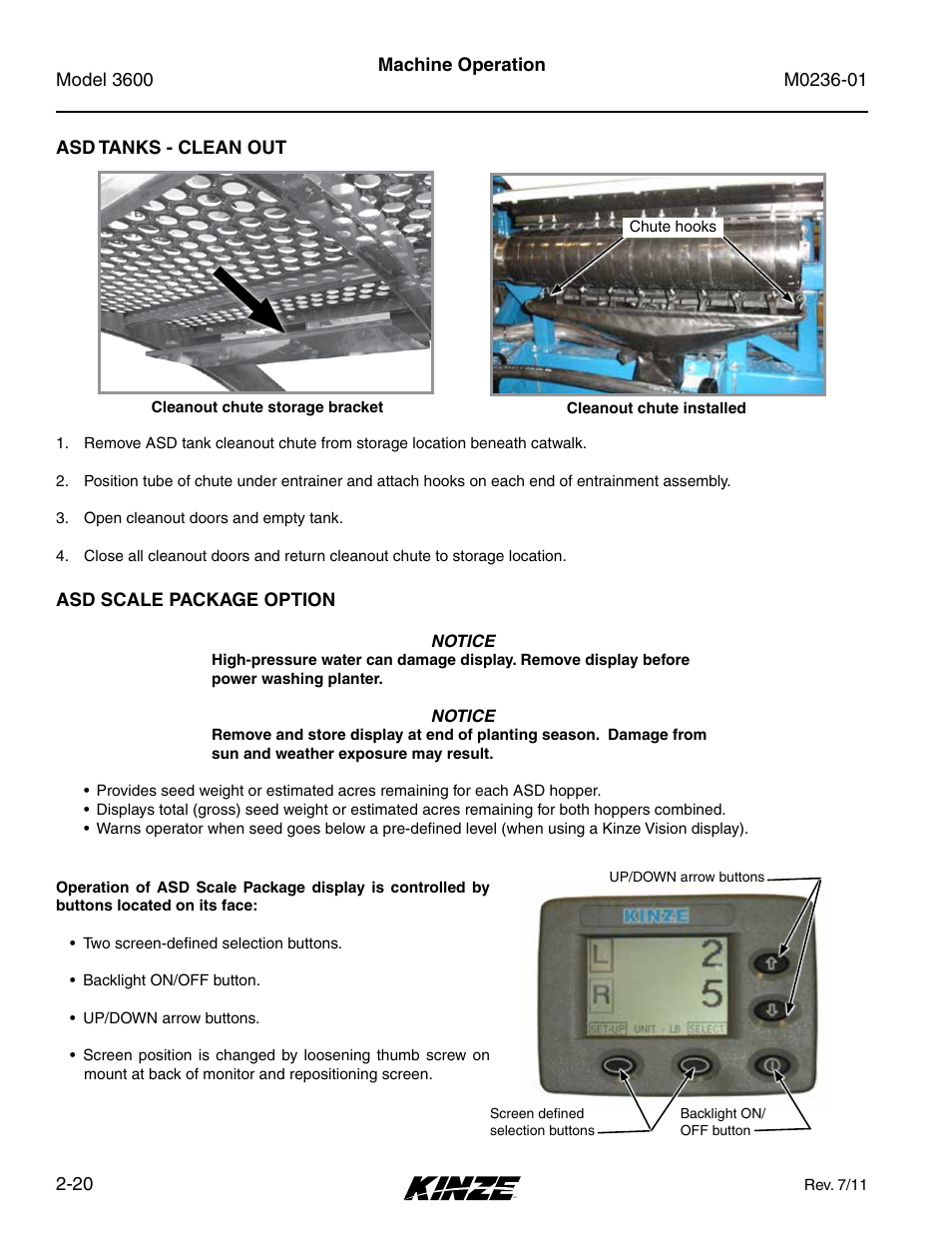 Asd tanks - clean out, Asd scale package option, Asd tanks - clean out -20 | Asd scale package option -20 | Kinze 3600 Lift and Rotate Planter Rev. 7/14 User Manual | Page 30 / 172