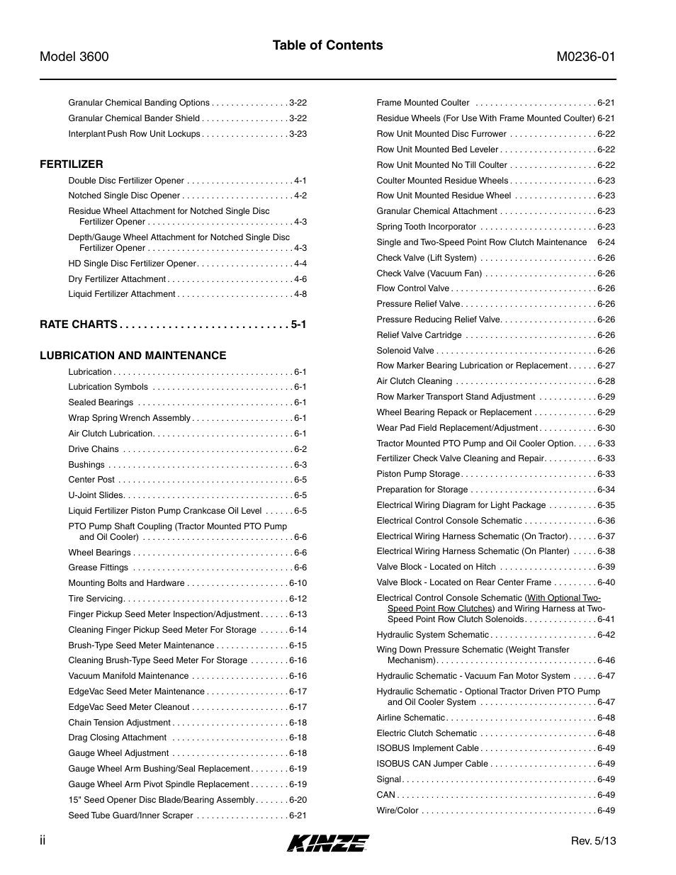 Kinze 3600 Lift and Rotate Planter Rev. 7/14 User Manual | Page 6 / 172