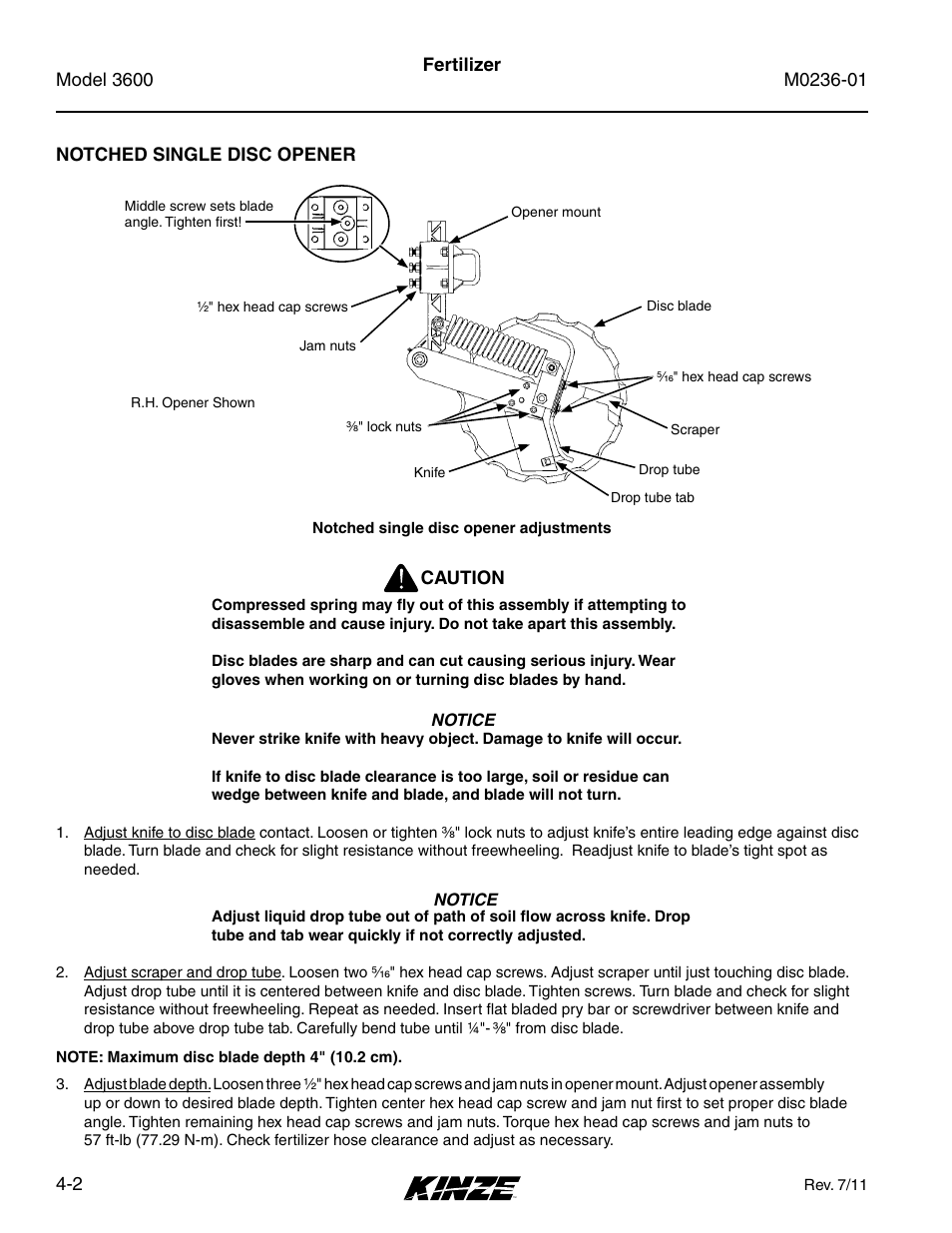 Notched single disc opener, Notched single disc opener -2 | Kinze 3600 Lift and Rotate Planter Rev. 7/14 User Manual | Page 70 / 172