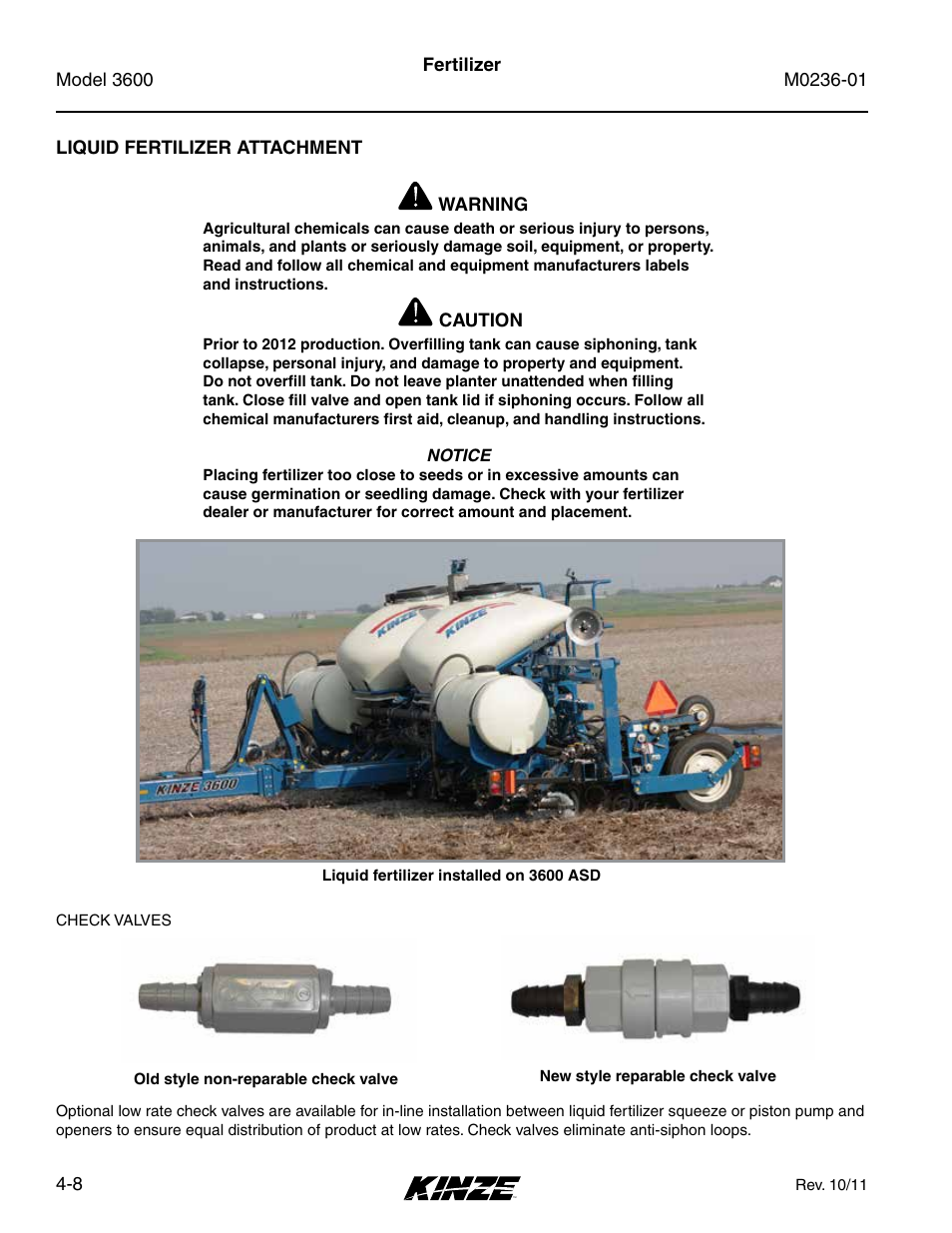 Liquid fertilizer attachment, Liquid fertilizer attachment -8 | Kinze 3600 Lift and Rotate Planter Rev. 7/14 User Manual | Page 76 / 172