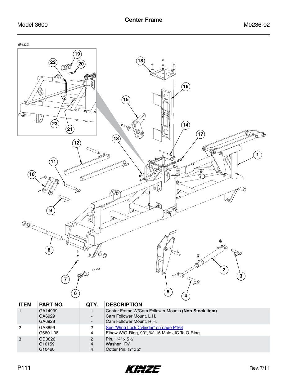 Center frame | Kinze 3600 Lift and Rotate Planter Rev. 5/14 User Manual | Page 114 / 302