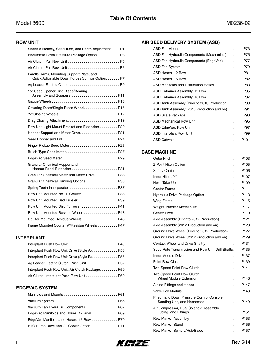 Kinze 3600 Lift and Rotate Planter Rev. 5/14 User Manual | Page 2 / 302
