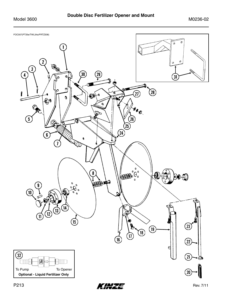 Fertilizer, Double disc fertilizer opener and mount | Kinze 3600 Lift and Rotate Planter Rev. 5/14 User Manual | Page 216 / 302