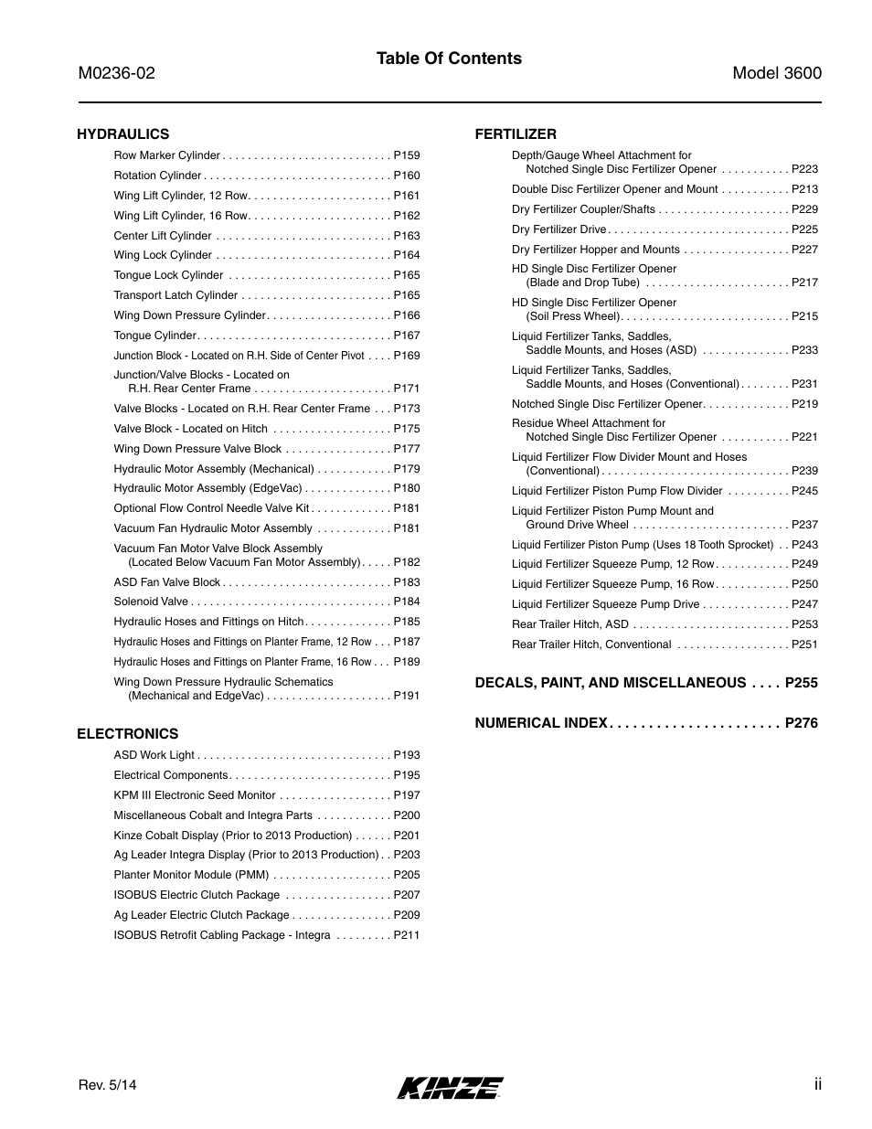 Kinze 3600 Lift and Rotate Planter Rev. 5/14 User Manual | Page 3 / 302