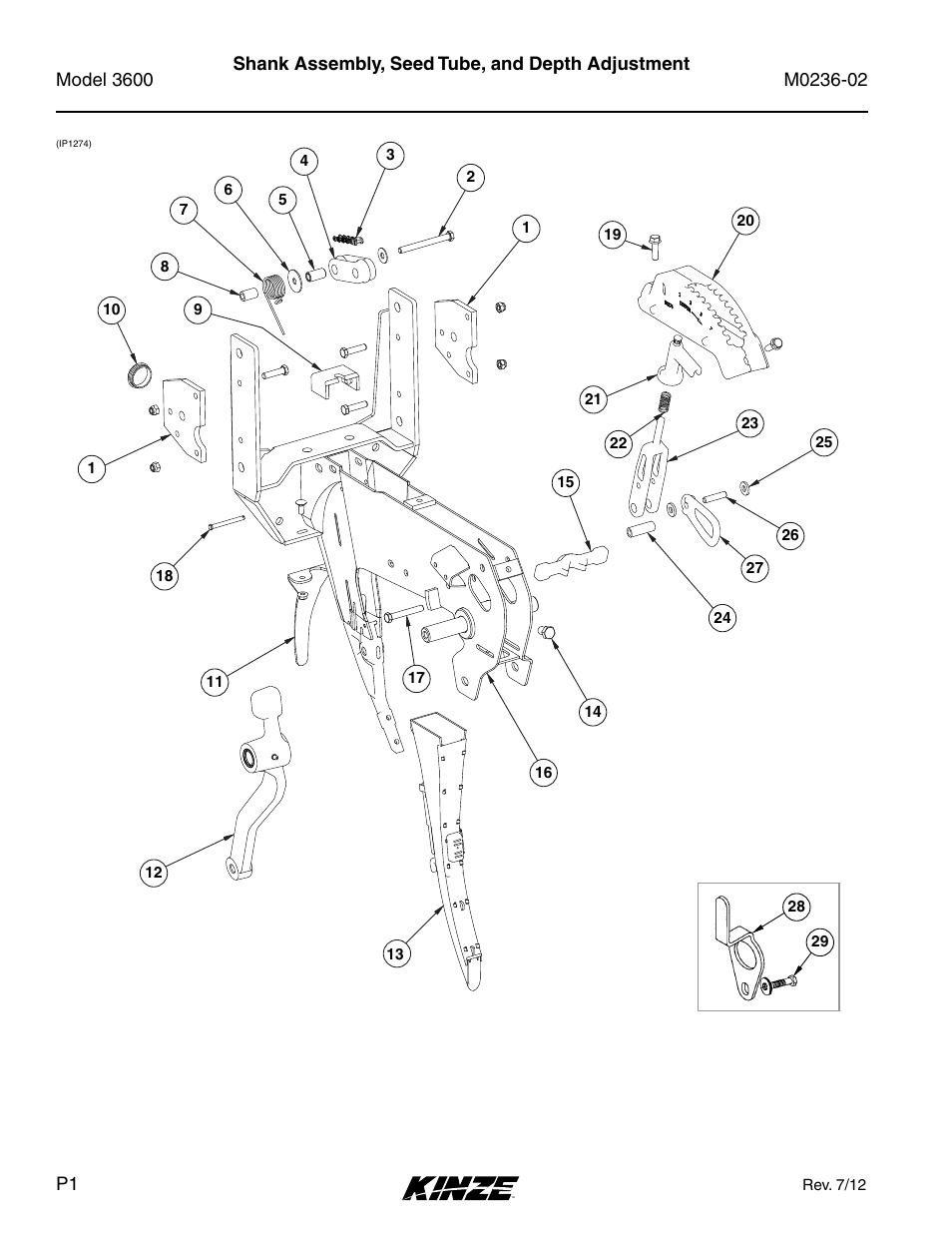 Row unit, Shank assembly, seed tube, and depth adjustment | Kinze 3600 Lift and Rotate Planter Rev. 5/14 User Manual | Page 4 / 302