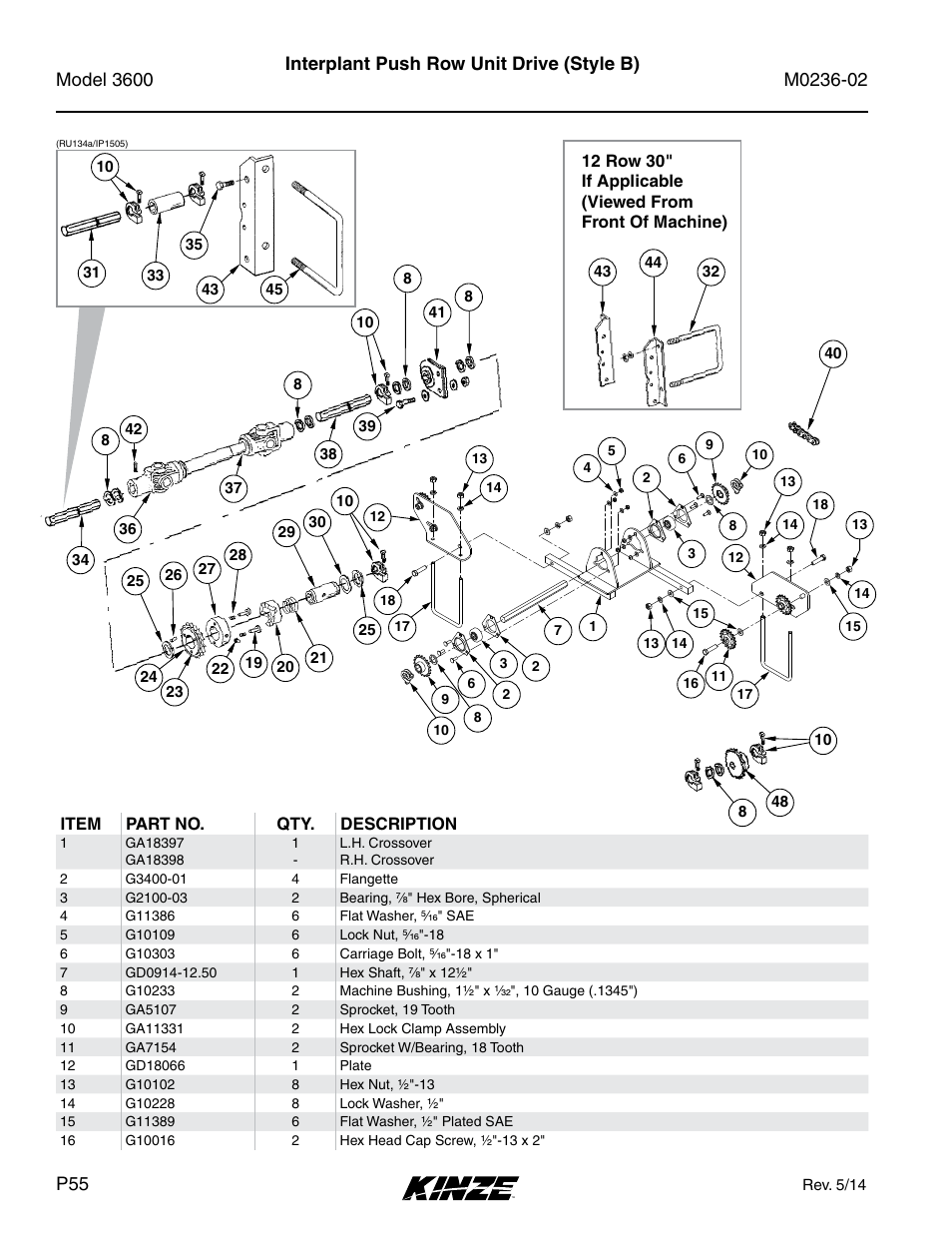 Interplant push row unit drive (style b) | Kinze 3600 Lift and Rotate Planter Rev. 5/14 User Manual | Page 58 / 302