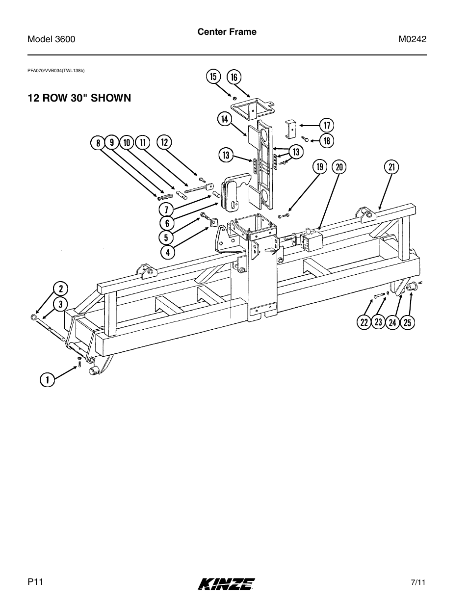 Center frame, 12 row 30" shown | Kinze 3600 Lift and Rotate Planter Rev. 6/14 User Manual | Page 14 / 40