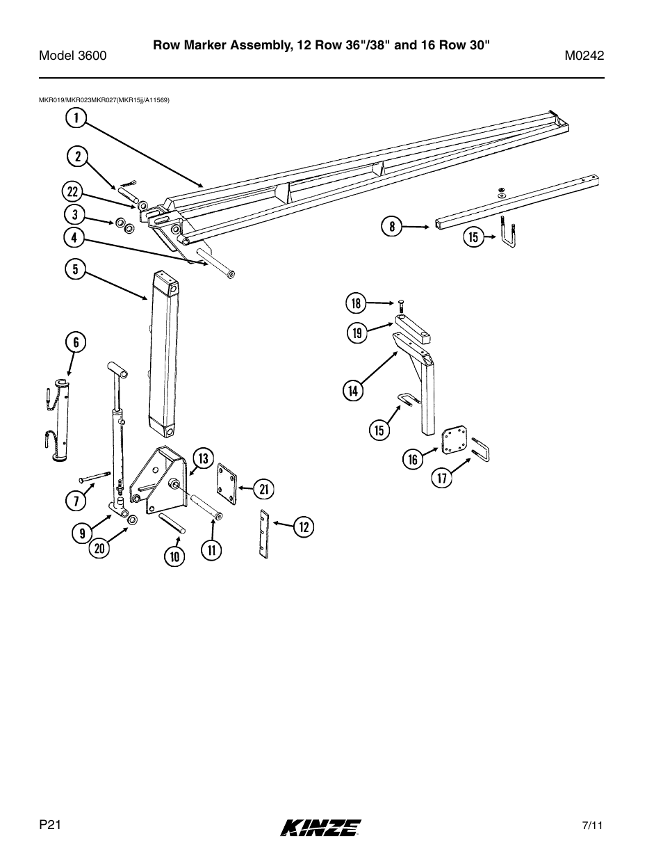 Row marker assembly, 12 row 36"/38" and 16 row 30 | Kinze 3600 Lift and Rotate Planter Rev. 6/14 User Manual | Page 24 / 40
