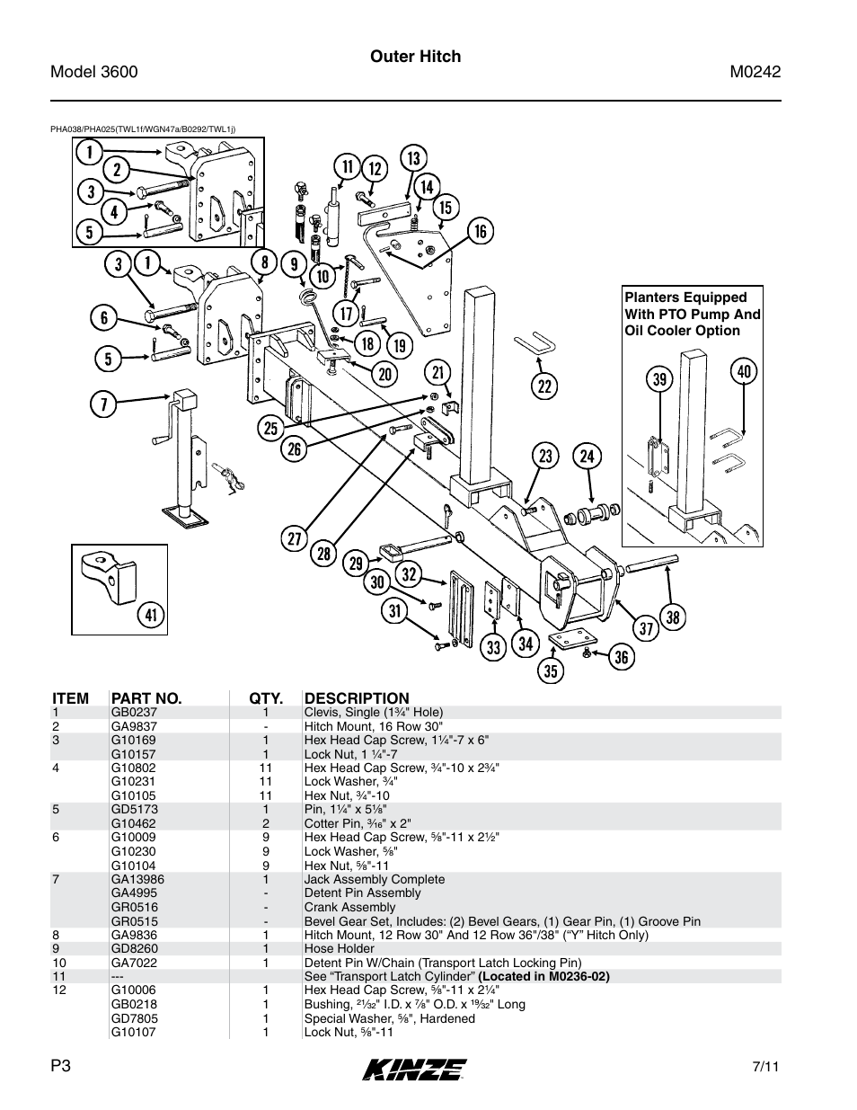 Outer hitch | Kinze 3600 Lift and Rotate Planter Rev. 6/14 User Manual | Page 6 / 40