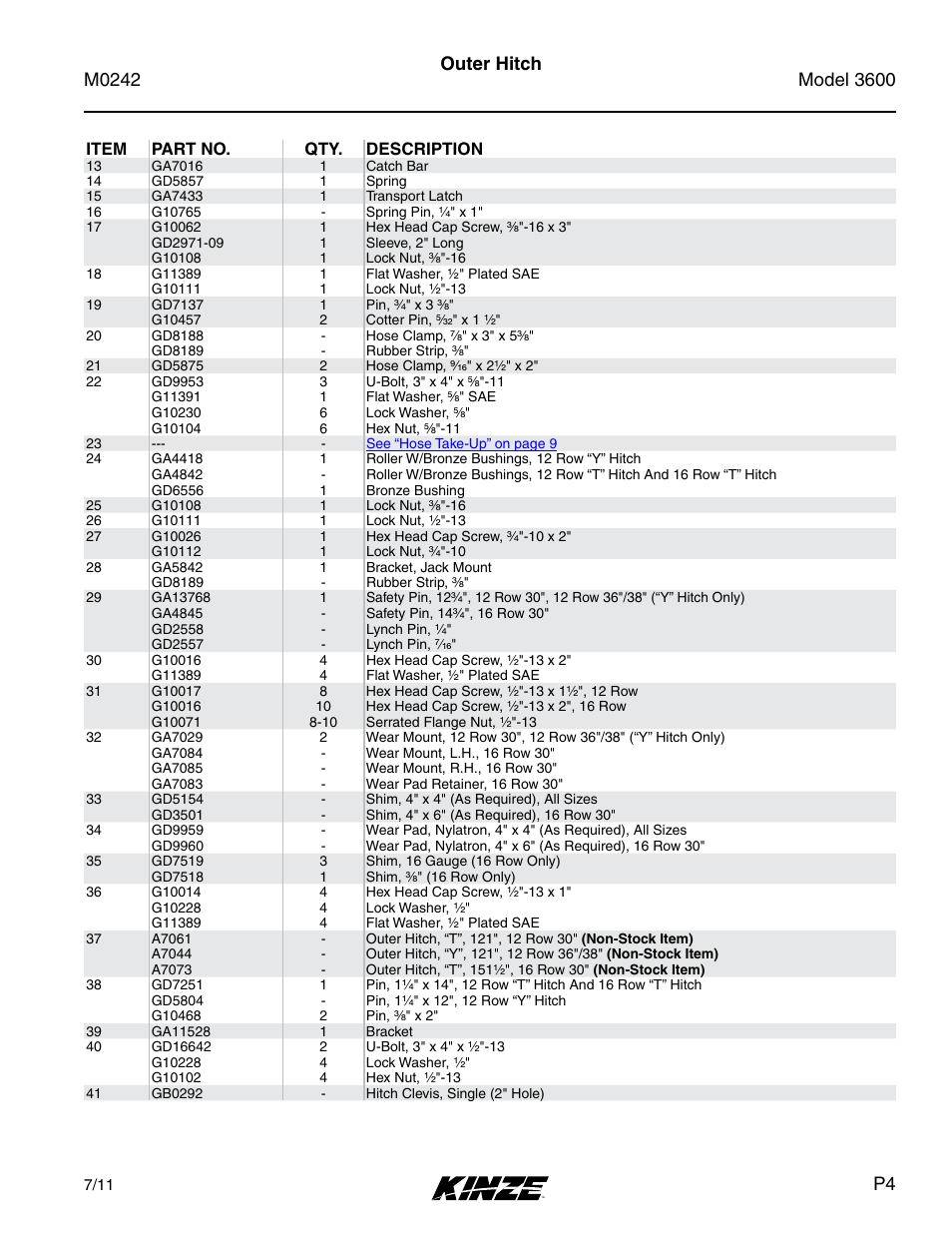 Outer hitch | Kinze 3600 Lift and Rotate Planter Rev. 6/14 User Manual | Page 7 / 40