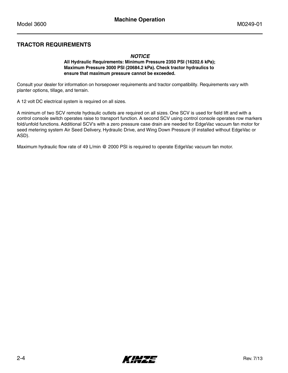 Tractor requirements, Tractor requirements -4 | Kinze 3600 Lift and Rotate Planter (70 CM) Rev. 5/14 User Manual | Page 16 / 158