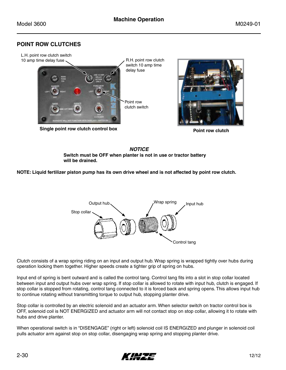Point row clutches, Point row clutches -30 | Kinze 3600 Lift and Rotate Planter (70 CM) Rev. 5/14 User Manual | Page 42 / 158