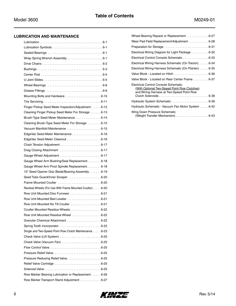 Kinze 3600 Lift and Rotate Planter (70 CM) Rev. 5/14 User Manual | Page 6 / 158
