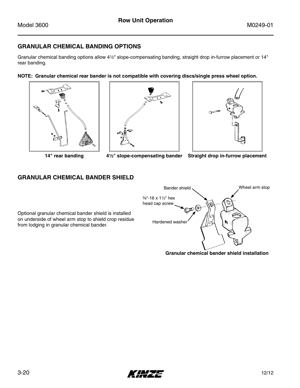 Granular chemical banding options, Granular chemical bander shield, Granular chemical banding options -20 | Granular chemical bander shield -20 | Kinze 3600 Lift and Rotate Planter (70 CM) Rev. 5/14 User Manual | Page 68 / 158