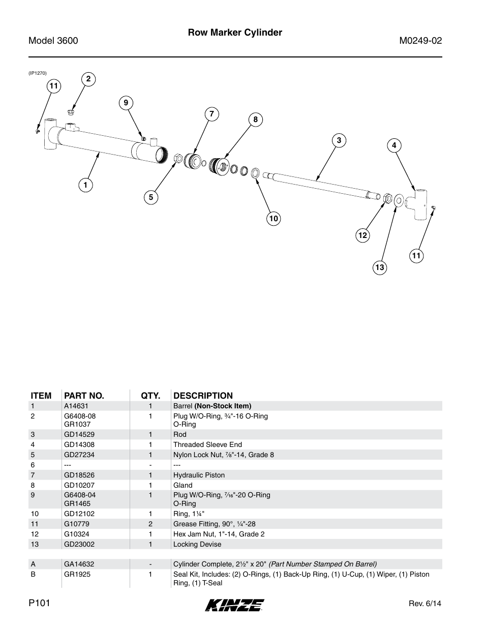 Hydraulics, Row marker cylinder | Kinze 3600 Lift and Rotate Planter (70 CM) Rev. 6/14 User Manual | Page 104 / 186