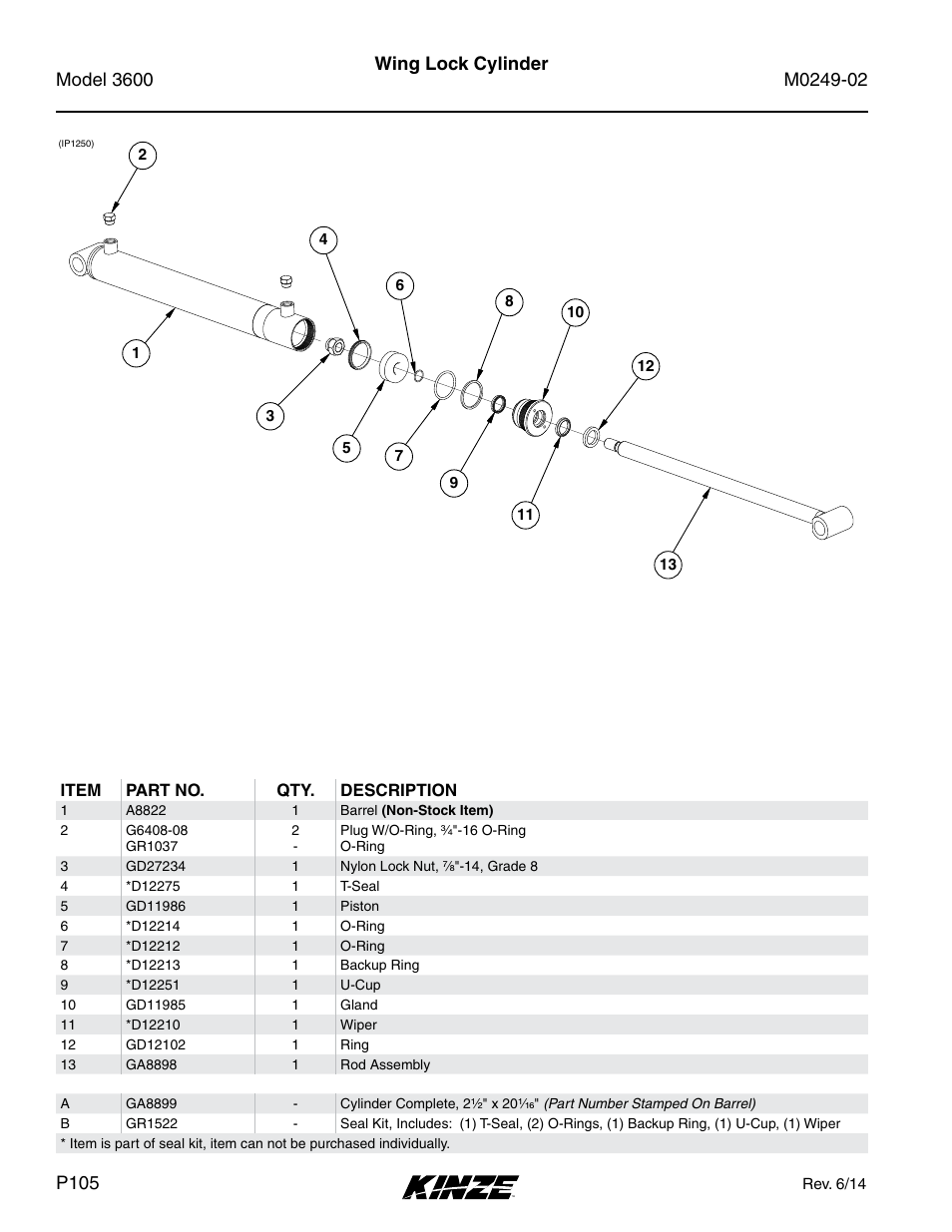 Wing lock cylinder | Kinze 3600 Lift and Rotate Planter (70 CM) Rev. 6/14 User Manual | Page 108 / 186