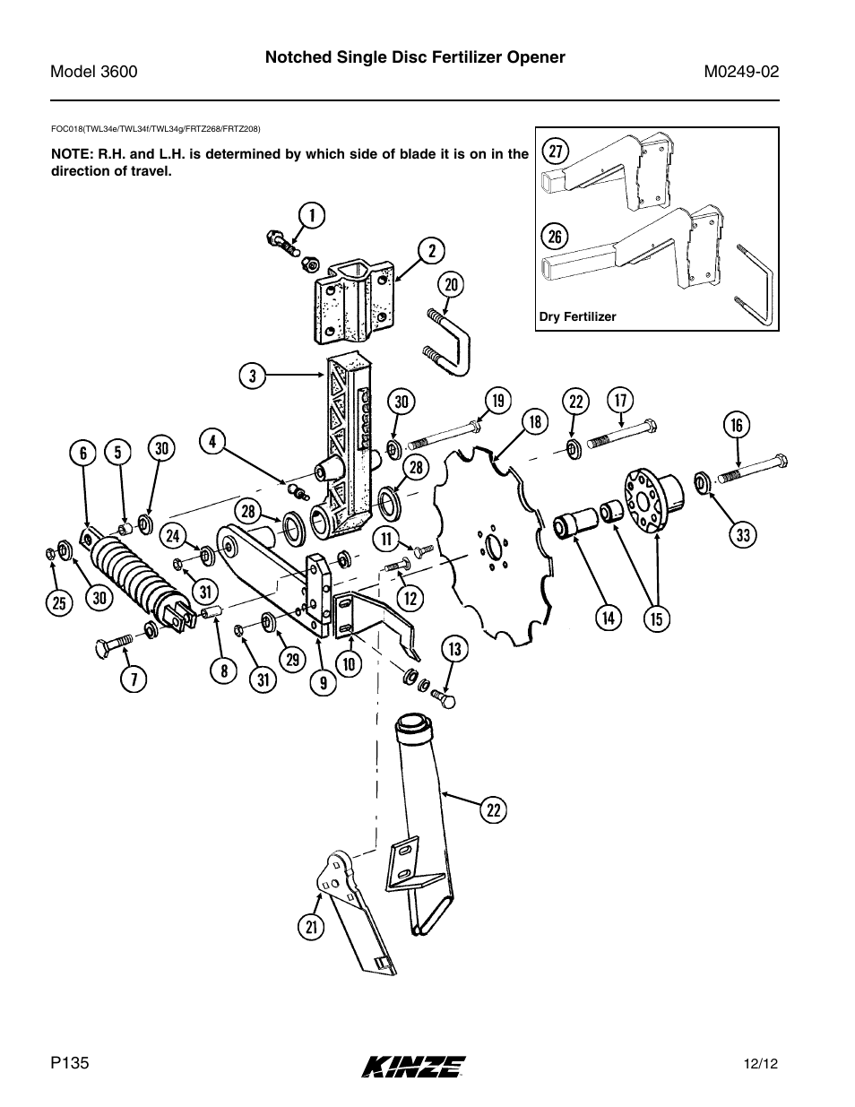 Notched single disc fertilizer opener | Kinze 3600 Lift and Rotate Planter (70 CM) Rev. 6/14 User Manual | Page 138 / 186