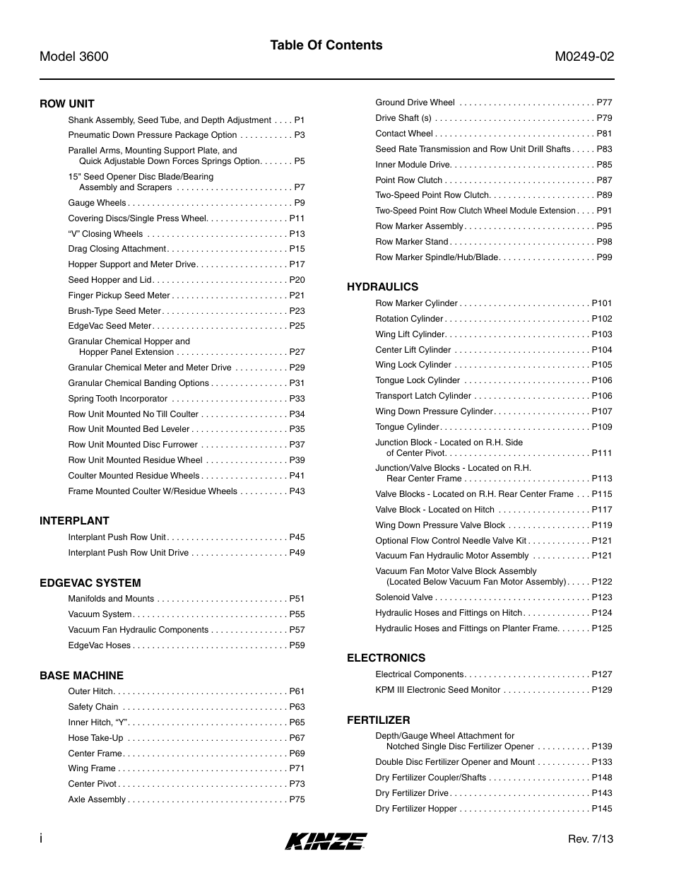 Kinze 3600 Lift and Rotate Planter (70 CM) Rev. 6/14 User Manual | Page 2 / 186