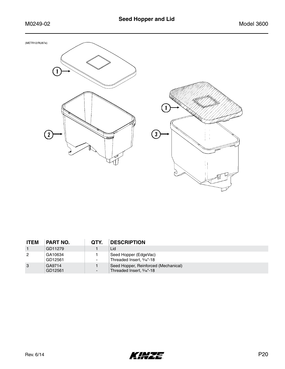 Seed hopper and lid | Kinze 3600 Lift and Rotate Planter (70 CM) Rev. 6/14 User Manual | Page 23 / 186