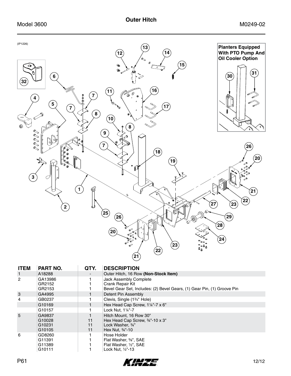Base machine, Outer hitch | Kinze 3600 Lift and Rotate Planter (70 CM) Rev. 6/14 User Manual | Page 64 / 186