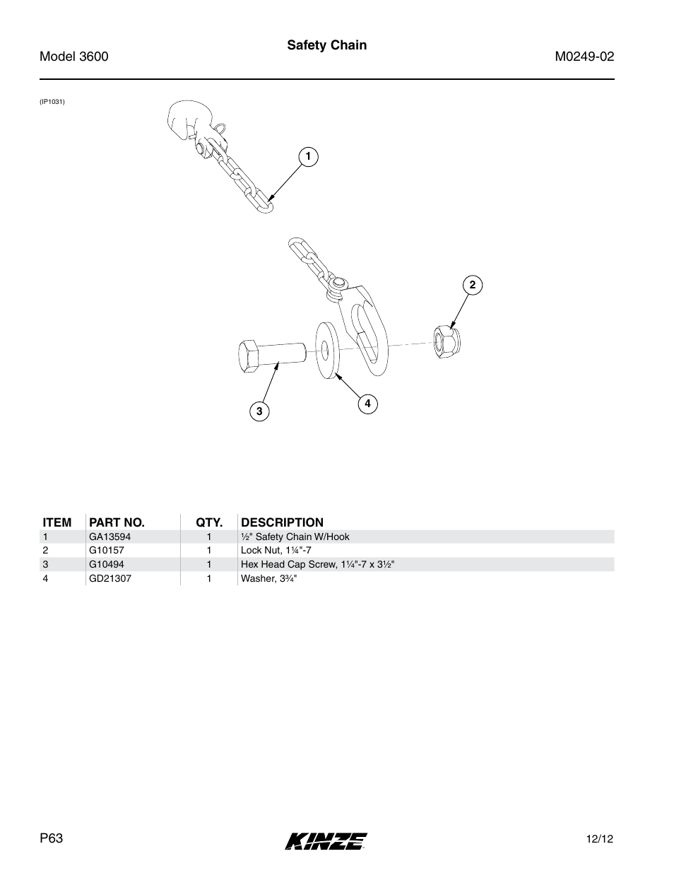 Safety chain | Kinze 3600 Lift and Rotate Planter (70 CM) Rev. 6/14 User Manual | Page 66 / 186