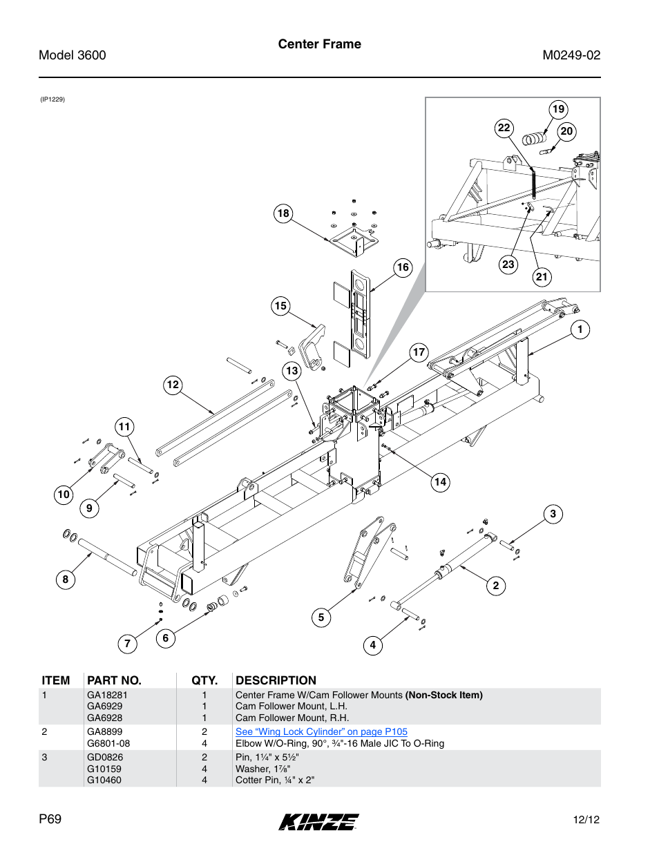 Center frame | Kinze 3600 Lift and Rotate Planter (70 CM) Rev. 6/14 User Manual | Page 72 / 186