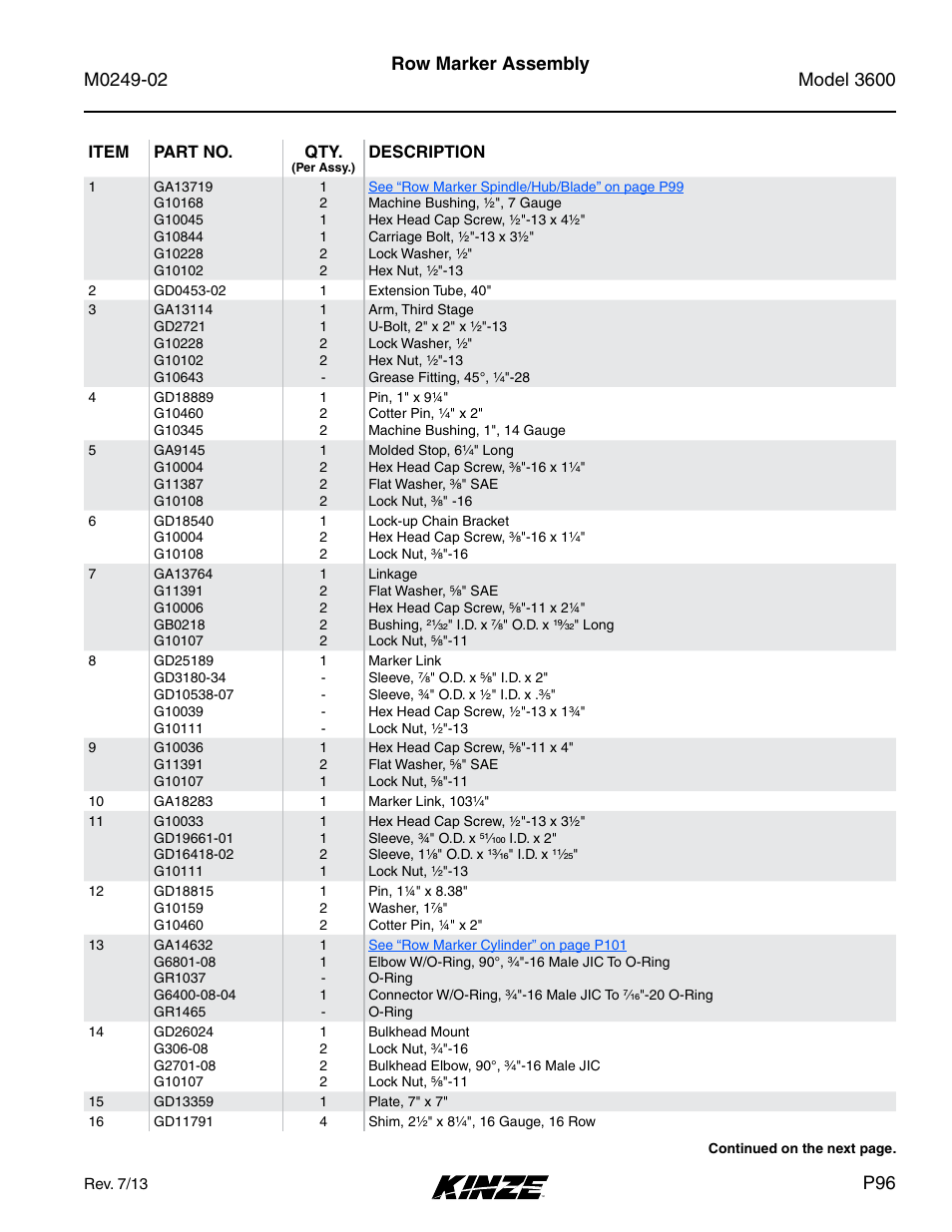 Row marker assembly | Kinze 3600 Lift and Rotate Planter (70 CM) Rev. 6/14 User Manual | Page 99 / 186
