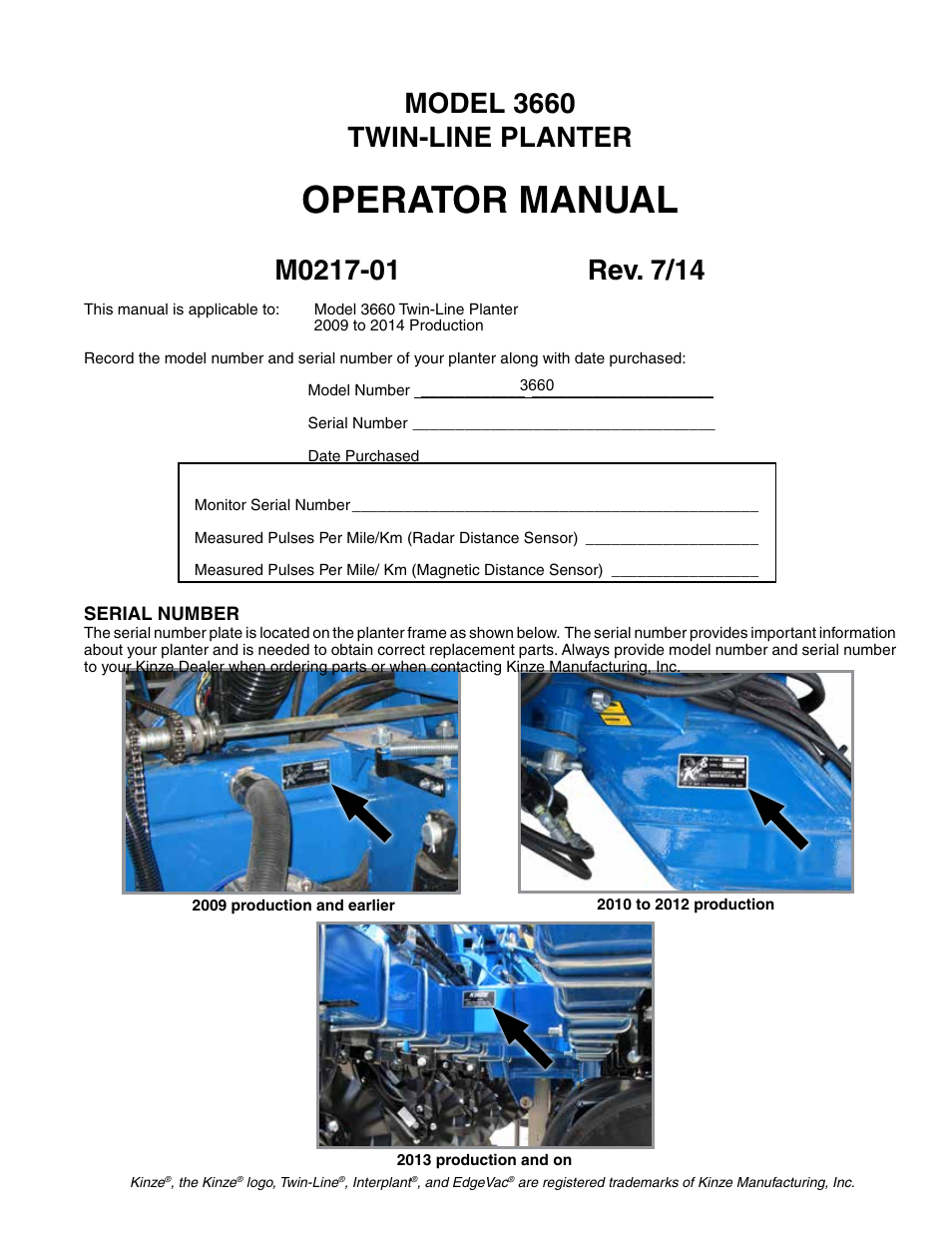 Kinze 3660 Lift and Rotate Planter Rev. 7/14 User Manual | 150 pages