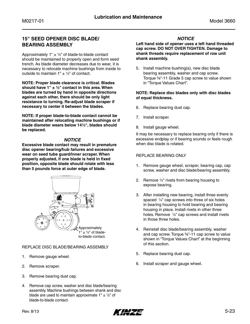 15" seed opener disc blade/ bearing assembly, 15" seed opener disc blade/bearing assembly -23 | Kinze 3660 Lift and Rotate Planter Rev. 7/14 User Manual | Page 103 / 150