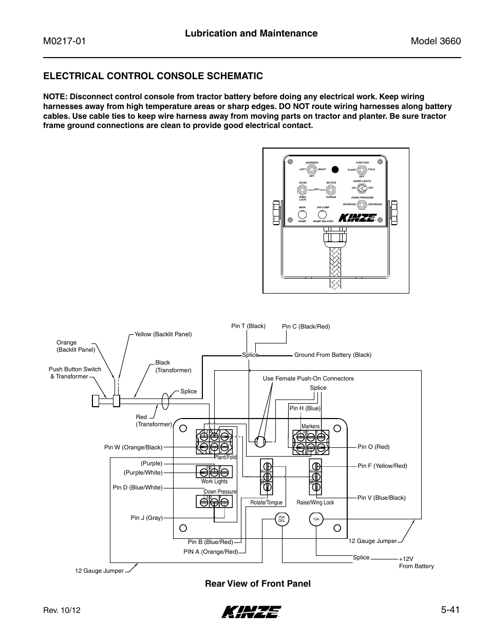 Rear view of front panel, Rev. 10/12 | Kinze 3660 Lift and Rotate Planter Rev. 7/14 User Manual | Page 121 / 150