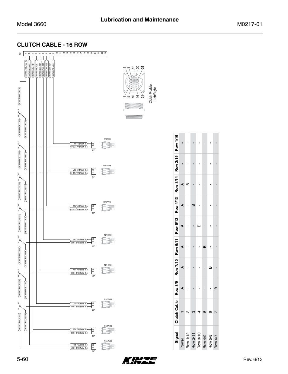 Clutch cable - 16 row, Clutch cable - 16 row -60, Lubrication and maintenance clutch cable - 16 row | Rev. 6/13 | Kinze 3660 Lift and Rotate Planter Rev. 7/14 User Manual | Page 140 / 150