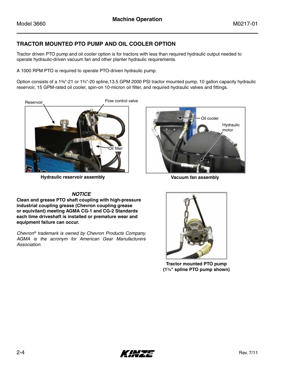 Tractor mounted pto pump and oil cooler option, Tractor mounted pto pump and oil cooler option -4 | Kinze 3660 Lift and Rotate Planter Rev. 7/14 User Manual | Page 16 / 150