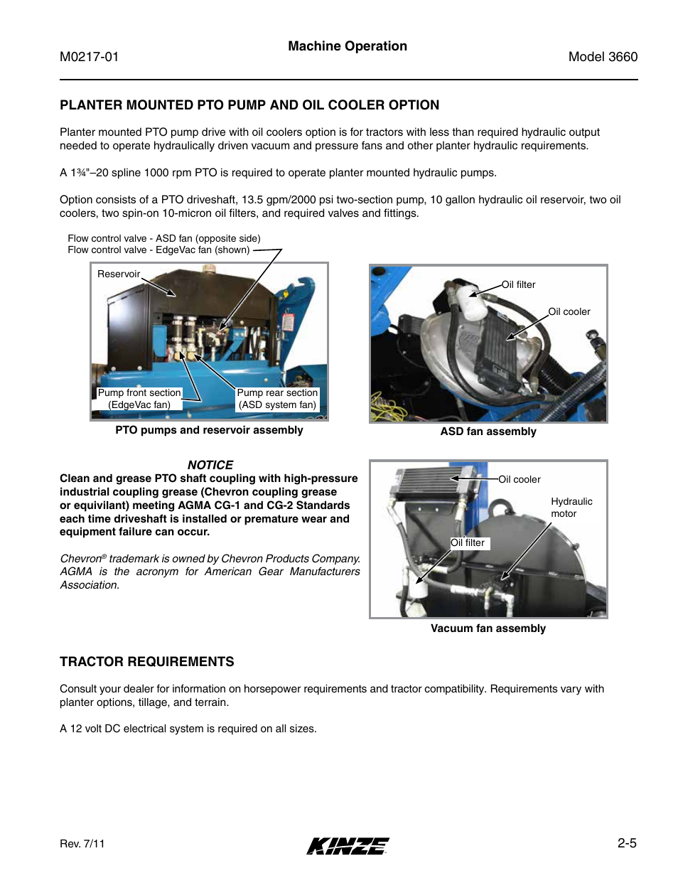 Planter mounted pto pump and oil cooler option, Tractor requirements, Planter mounted pto pump and oil cooler option -5 | Tractor requirements -5 | Kinze 3660 Lift and Rotate Planter Rev. 7/14 User Manual | Page 17 / 150