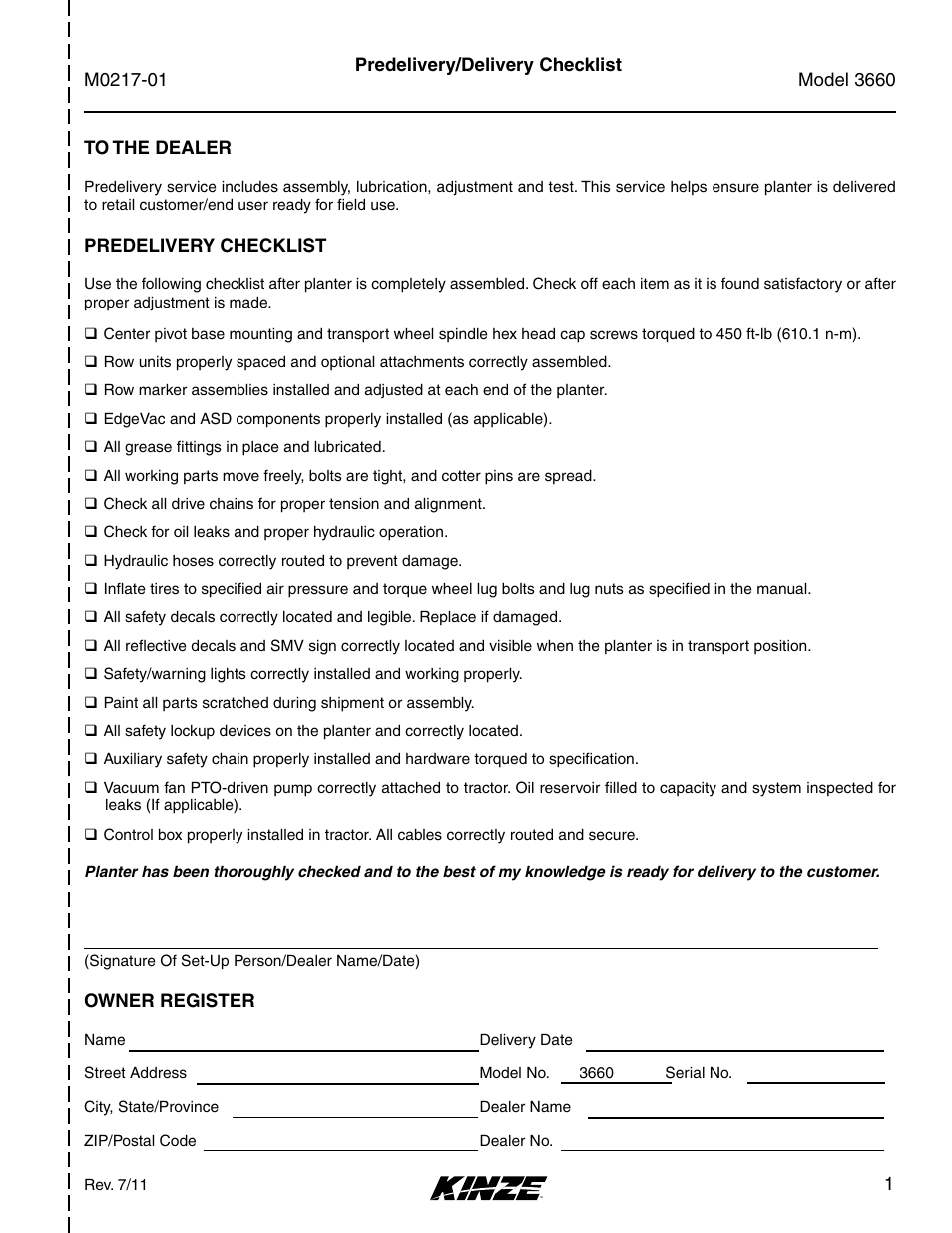 Kinze 3660 Lift and Rotate Planter Rev. 7/14 User Manual | Page 3 / 150