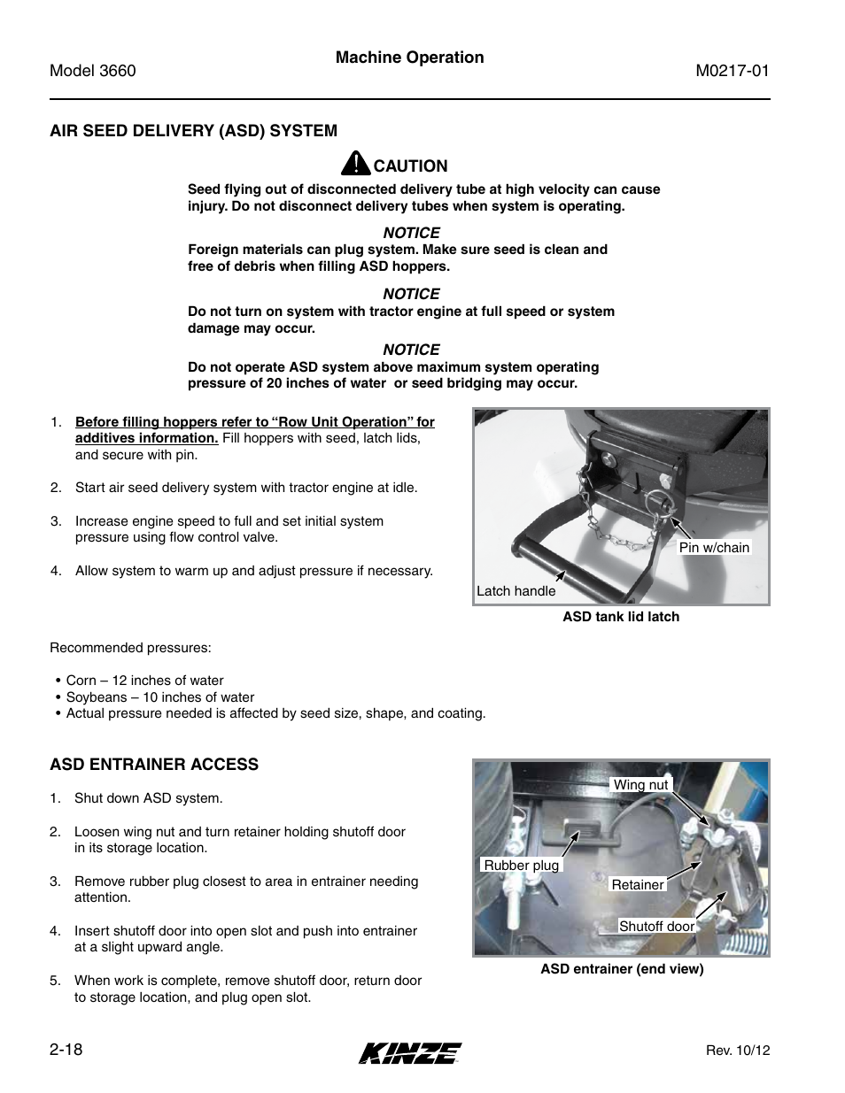 Air seed delivery (asd) system, Asd entrainer access, Air seed delivery (asd) system -18 | Asd entrainer access -18 | Kinze 3660 Lift and Rotate Planter Rev. 7/14 User Manual | Page 30 / 150