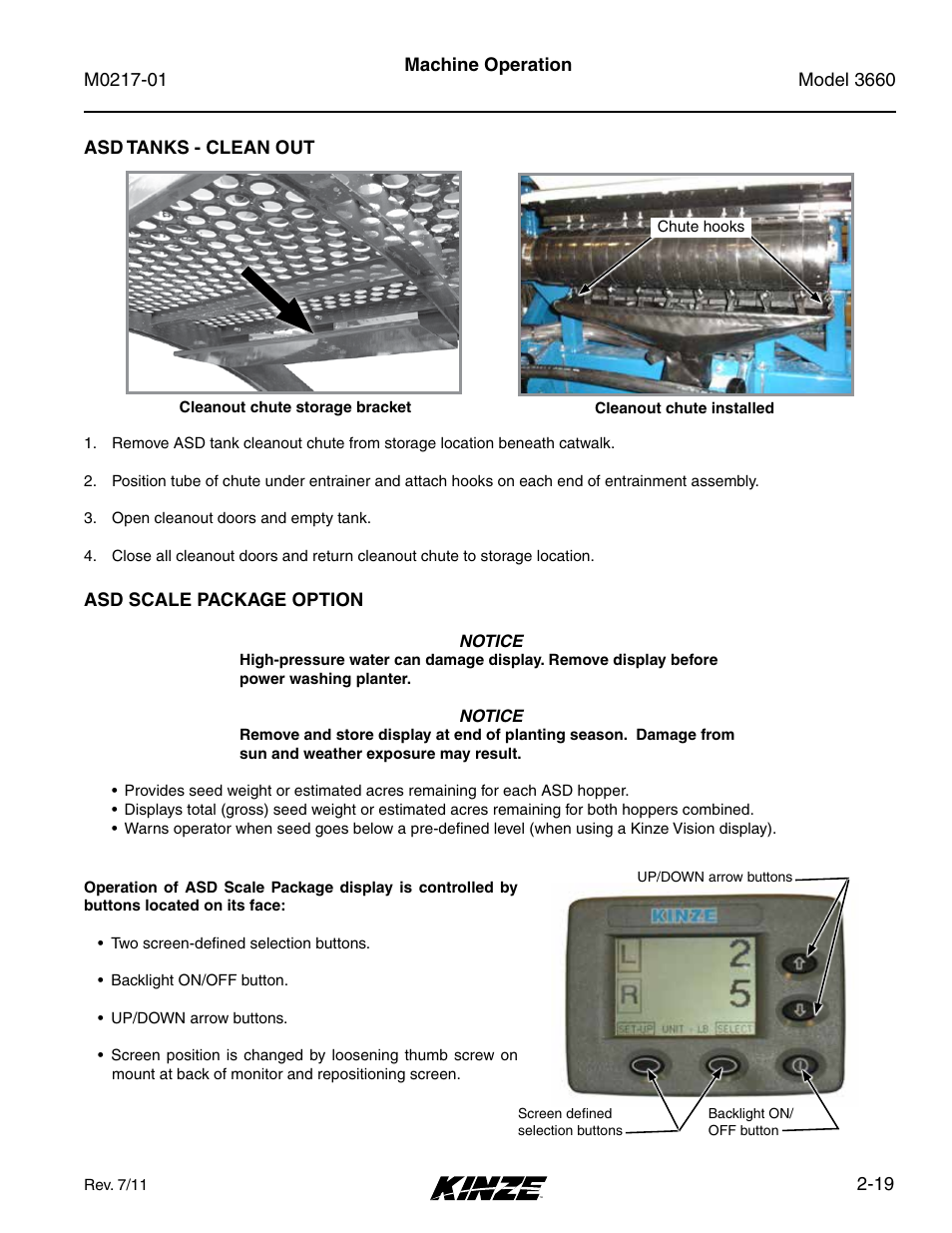 Asd tanks - clean out, Asd scale package option, Asd tanks - clean out -19 | Asd scale package option -19 | Kinze 3660 Lift and Rotate Planter Rev. 7/14 User Manual | Page 31 / 150