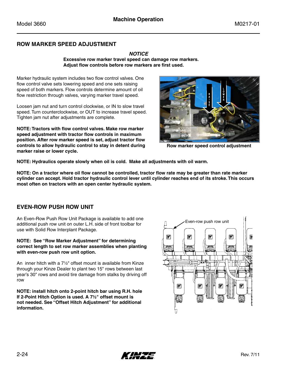 Row marker speed adjustment, Even-row push row unit, Row marker speed adjustment -24 | Even-row push row unit -24 | Kinze 3660 Lift and Rotate Planter Rev. 7/14 User Manual | Page 36 / 150